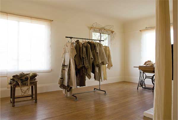 studio space with clothing on rack